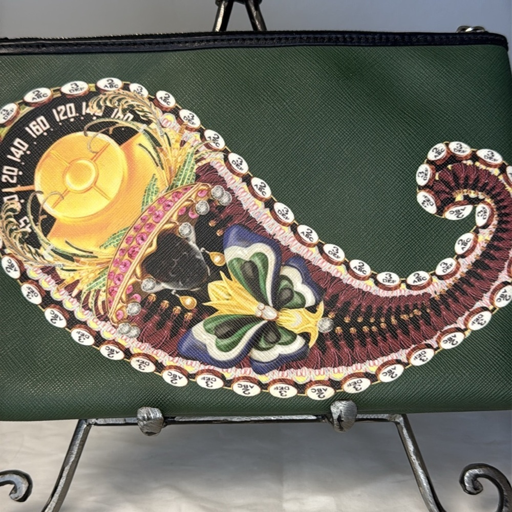 Mary Katrantzou Green Paisley Print Clutch Bag Coated PVC - Picture 5 of 8